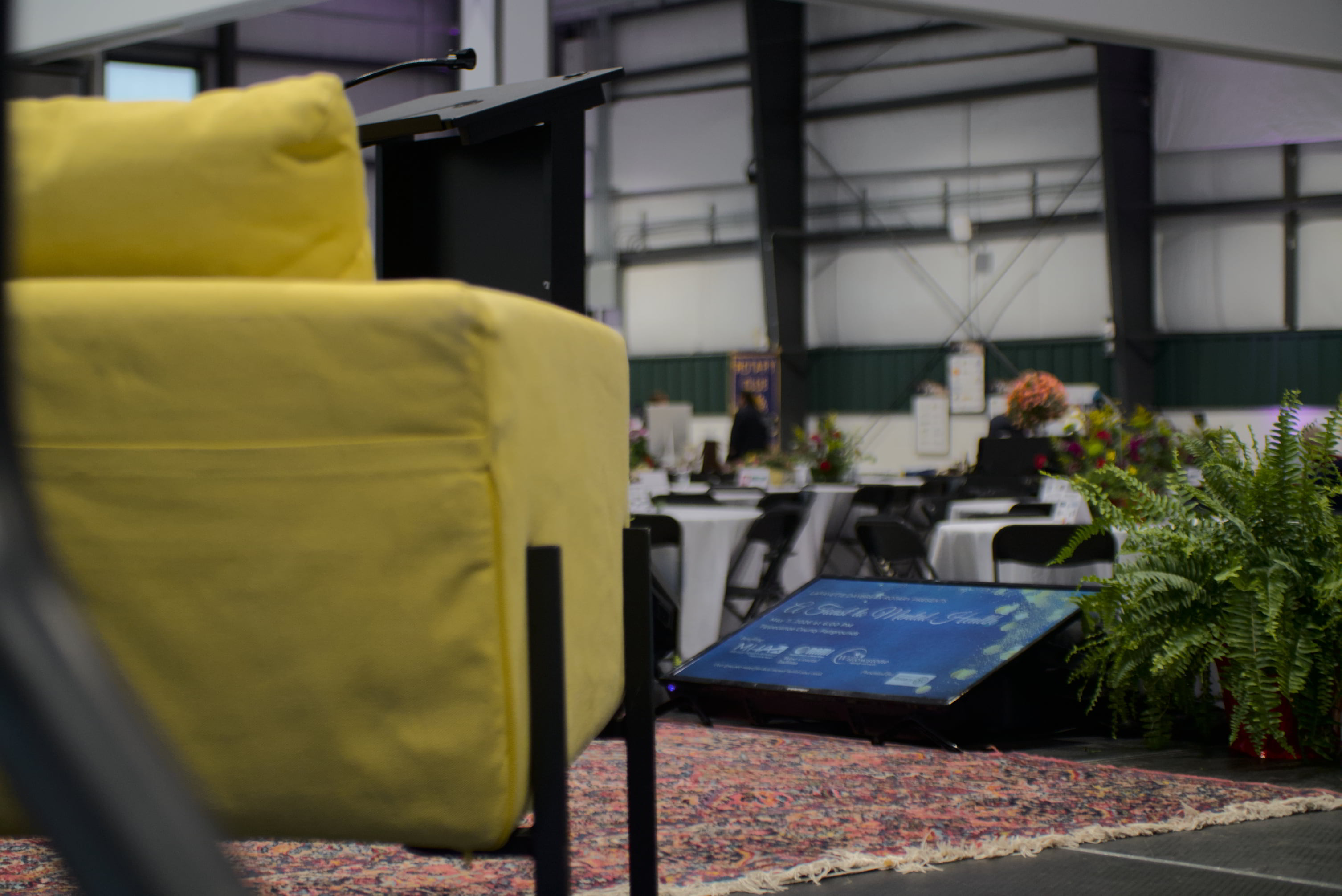 Stage podium and backdrop at event venue